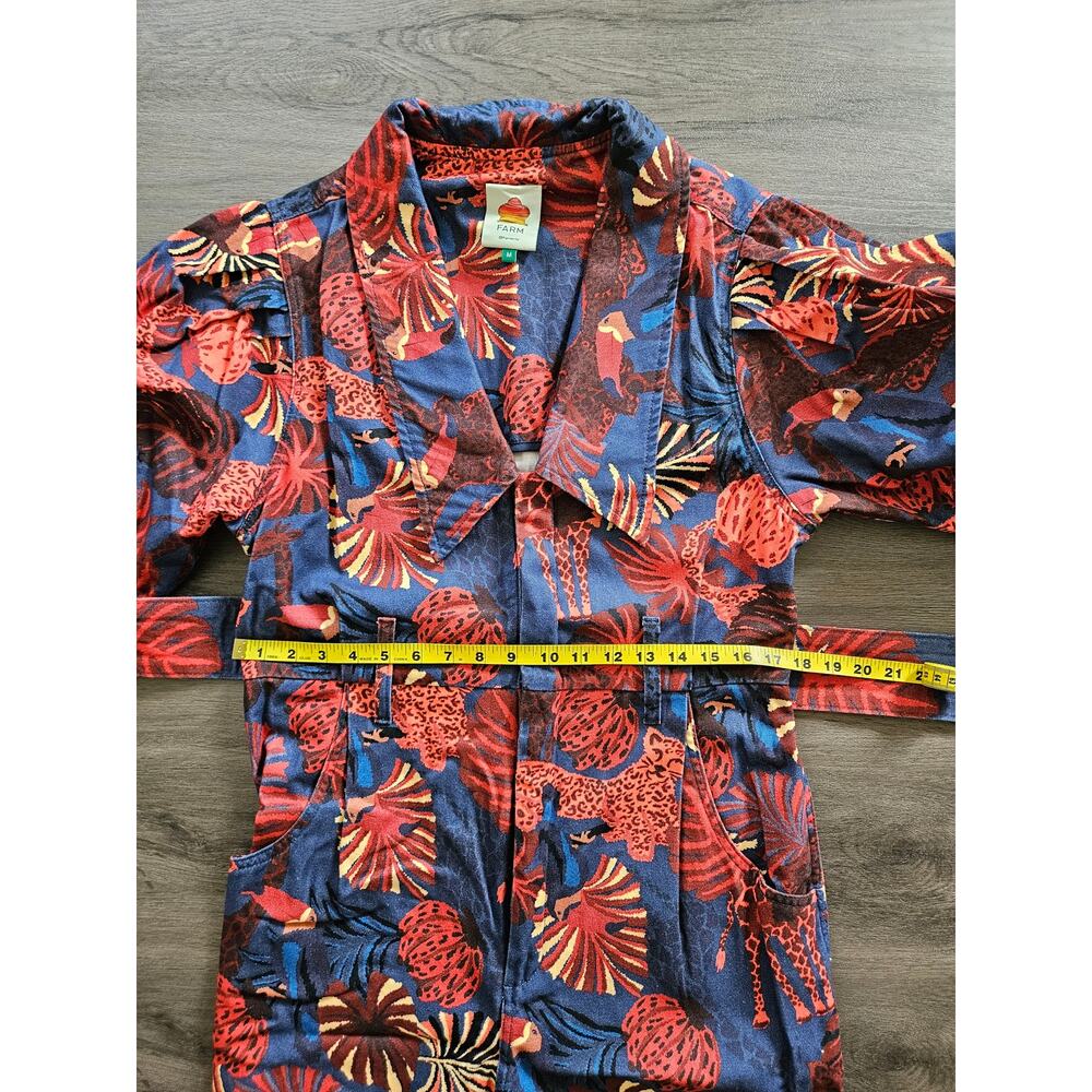 Farm Rio Navy Red Animals Tapestry Canvas Belted Jumpsuit Size Medium - Picture 14 of 16